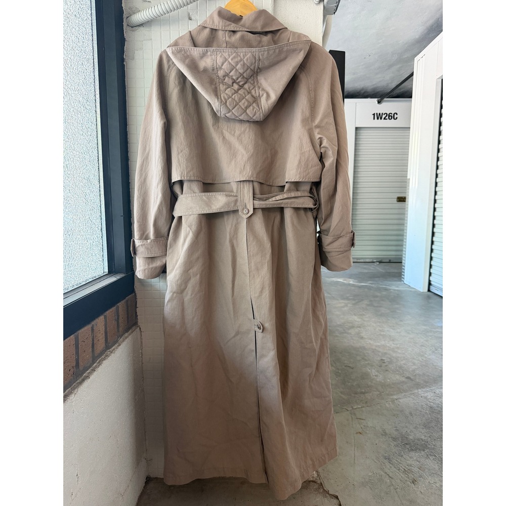 London Fog Womens 12 Reg Taupe Trench Coat Belted Detachable Hood Vintage - Picture 7 of 13